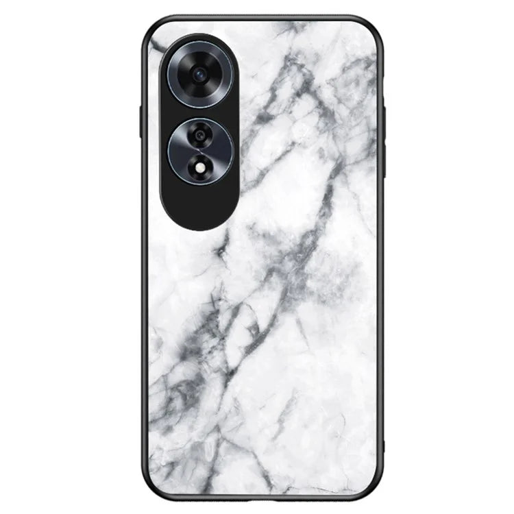 For Oppo A60 4G Case TPU Frame Tempered Glass+PC Back Cover Marble Pattern