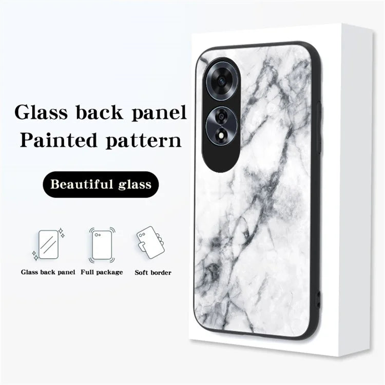 For Oppo A60 4G Case TPU Frame Tempered Glass+PC Back Cover Marble Pattern