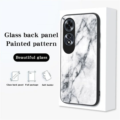 For Oppo A60 4G Case TPU Frame Tempered Glass+PC Back Cover Marble Pattern