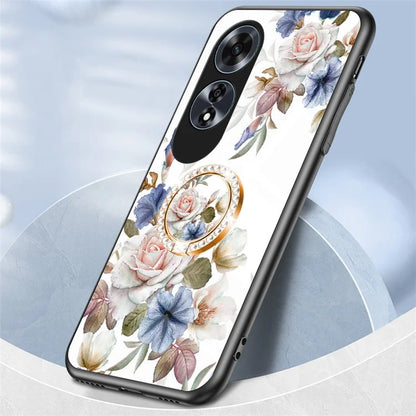 For Oppo A60 4G Case Patterned Tempered Glas Phone Cover with Ring Kickstand