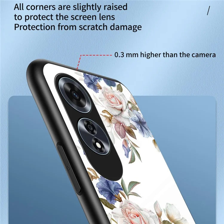 For Oppo A60 4G Case Patterned Tempered Glas Phone Cover with Ring Kickstand