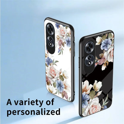 For Oppo A60 4G Case Patterned Tempered Glas Phone Cover with Ring Kickstand