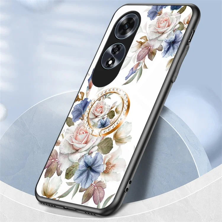 For Oppo A60 4G Case Patterned Tempered Glas Phone Cover with Ring Kickstand