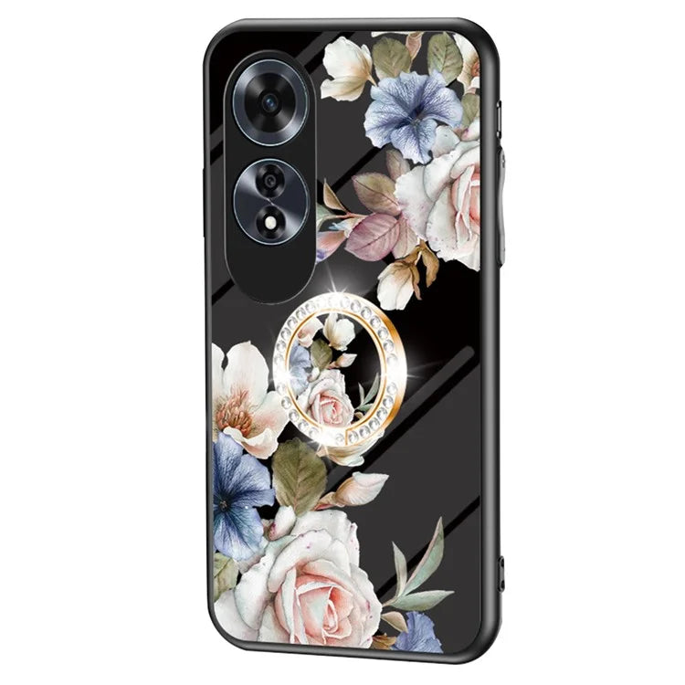 For Oppo A60 4G Case Patterned Tempered Glas Phone Cover with Ring Kickstand