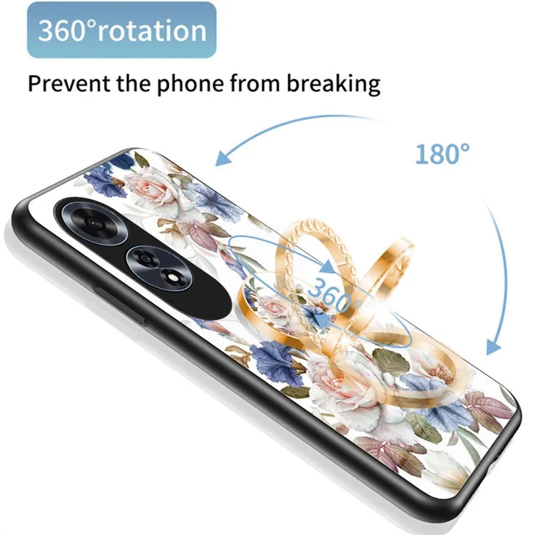 For Oppo A60 4G Case Patterned Tempered Glas Phone Cover with Ring Kickstand
