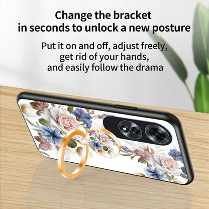 For Oppo A60 4G Case Patterned Tempered Glas Phone Cover with Ring Kickstand