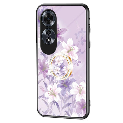 For Oppo A60 4G Case Patterned Tempered Glas Phone Cover with Ring Kickstand