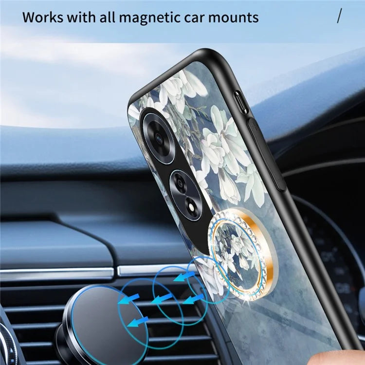 For Oppo A60 4G Case Patterned Tempered Glas Phone Cover with Ring Kickstand
