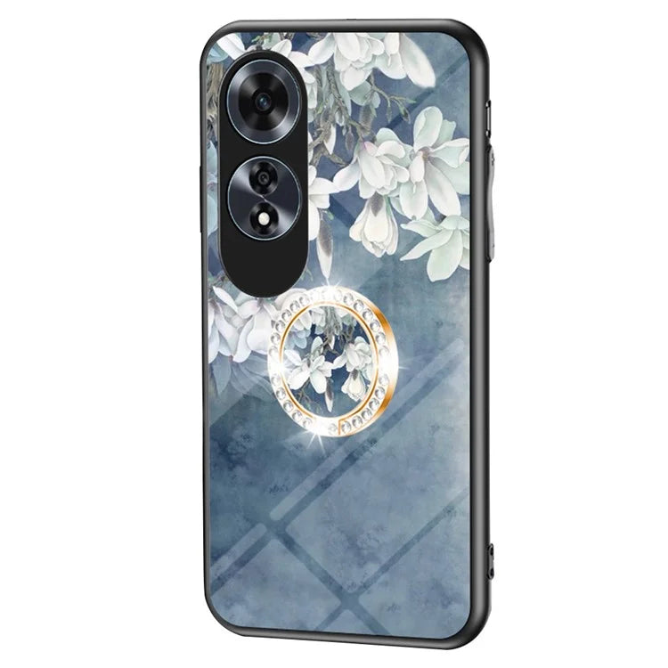 For Oppo A60 4G Case Patterned Tempered Glas Phone Cover with Ring Kickstand