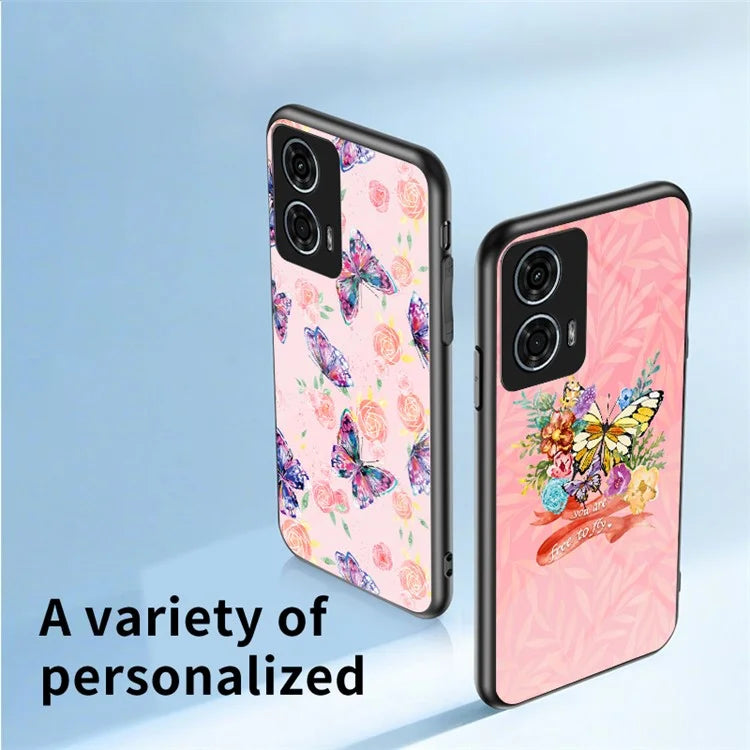 For Motorola Moto G24 Power Case Butterfly Series Tempered Glass Phone Cover with Kickstand