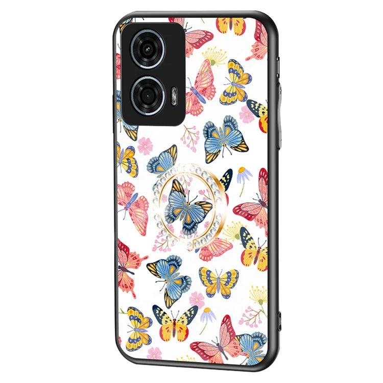 For Motorola Moto G24 Power Case Butterfly Series Tempered Glass Phone Cover with Kickstand