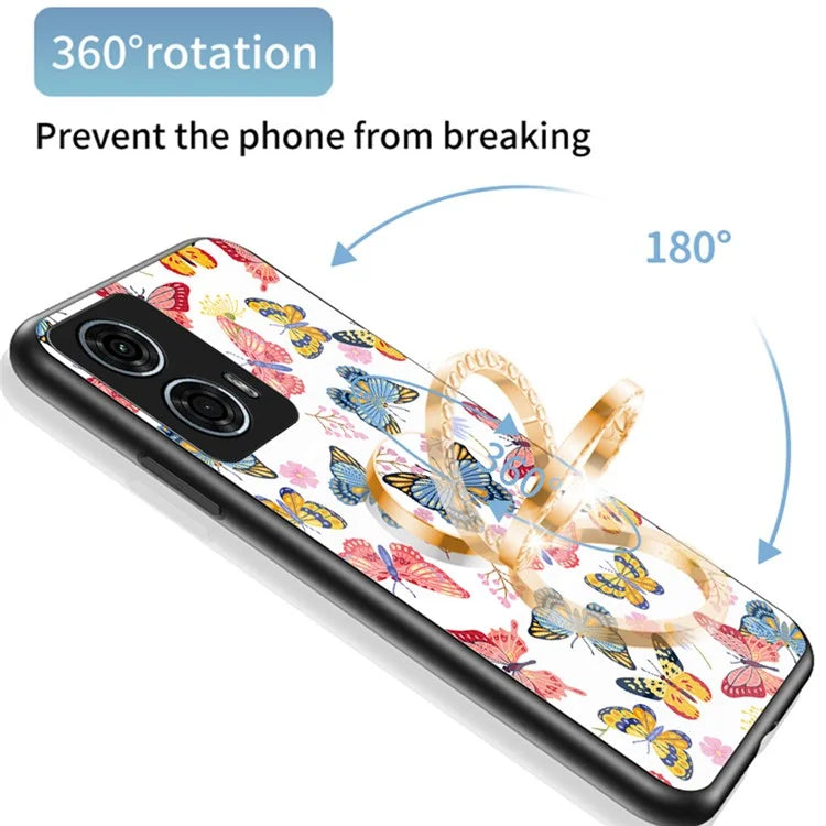 For Motorola Moto G24 Power Case Butterfly Series Tempered Glass Phone Cover with Kickstand