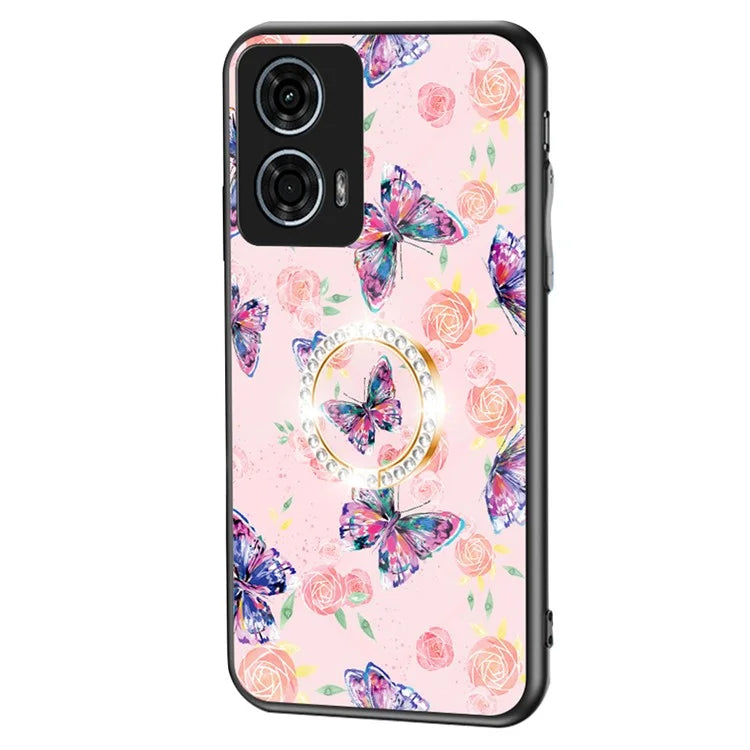 For Motorola Moto G24 Power Case Butterfly Series Tempered Glass Phone Cover with Kickstand