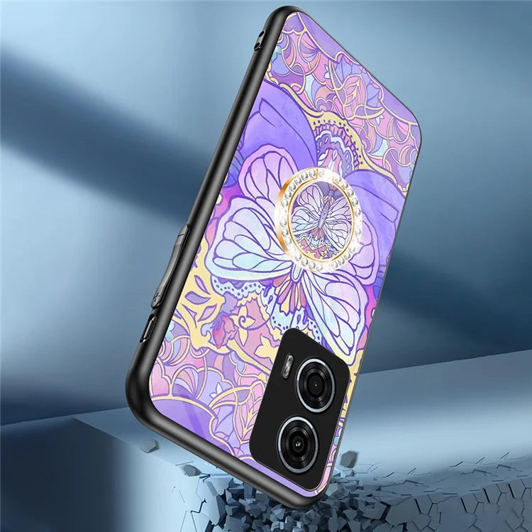 For Motorola Moto G24 Power Case Butterfly Series Tempered Glass Phone Cover with Kickstand