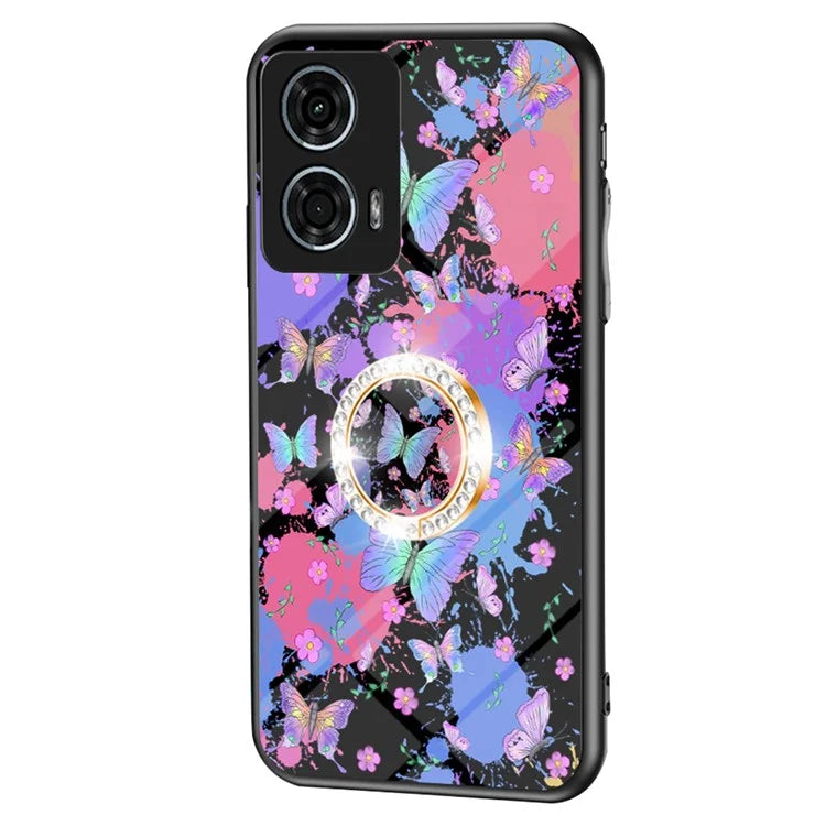For Motorola Moto G24 Power Case Butterfly Series Tempered Glass Phone Cover with Kickstand