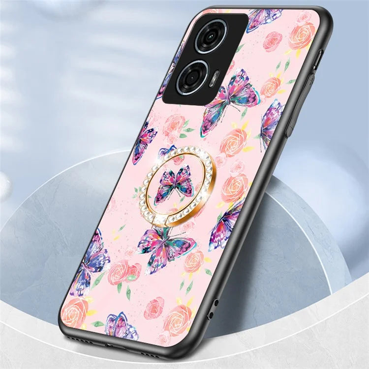 For Motorola Moto G24 Power Case Butterfly Series Tempered Glass Phone Cover with Kickstand