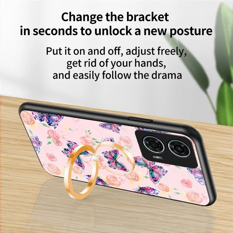 For Motorola Moto G24 Power Case Butterfly Series Tempered Glass Phone Cover with Kickstand