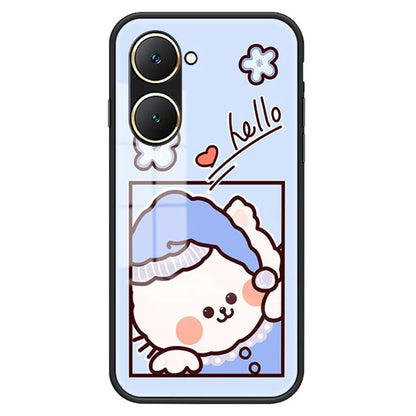 For vivo Y03 Cell Phone Case Tempered Glass Cartoon Animal Pattern Shell