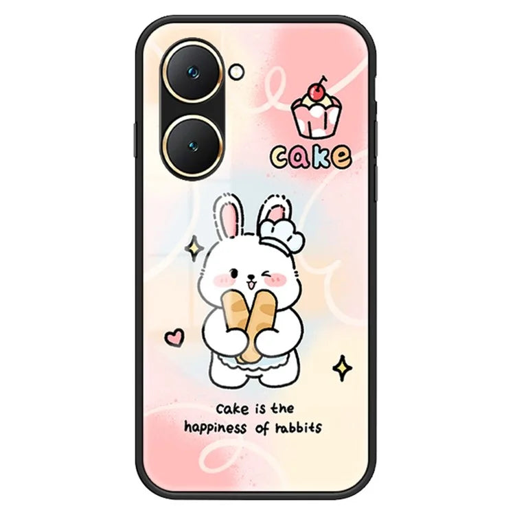 For vivo Y03 Cell Phone Case Tempered Glass Cartoon Animal Pattern Shell