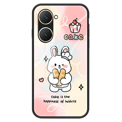 For vivo Y03 Cell Phone Case Tempered Glass Cartoon Animal Pattern Shell
