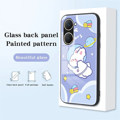 For vivo Y03 Cell Phone Case Tempered Glass Cartoon Animal Pattern Shell