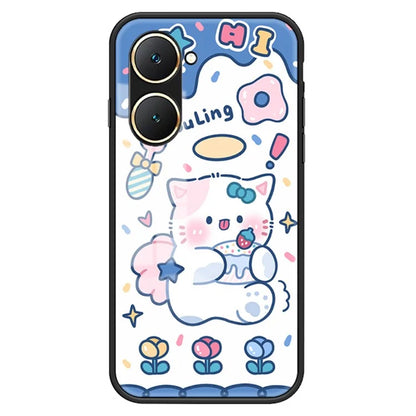 For vivo Y03 Cell Phone Case Tempered Glass Cartoon Animal Pattern Shell
