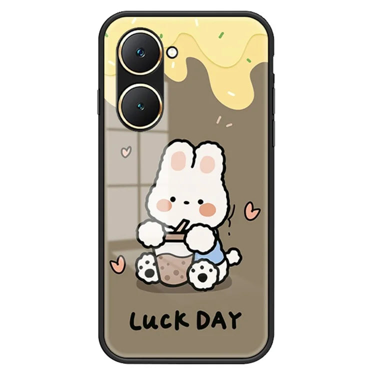 For vivo Y03 Cell Phone Case Tempered Glass Cartoon Animal Pattern Shell