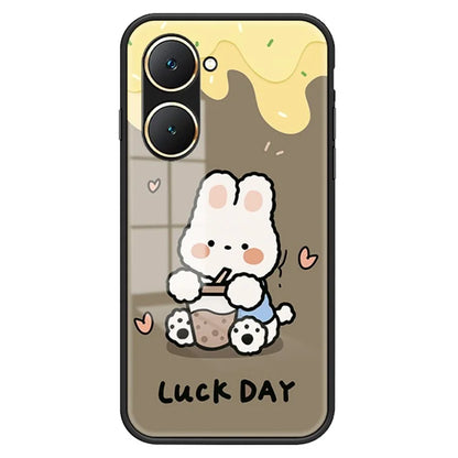 For vivo Y03 Cell Phone Case Tempered Glass Cartoon Animal Pattern Shell