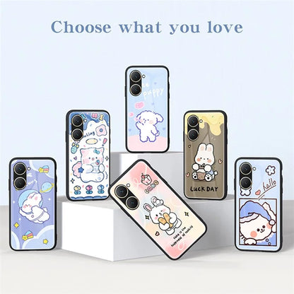 For vivo Y03 Cell Phone Case Tempered Glass Cartoon Animal Pattern Shell
