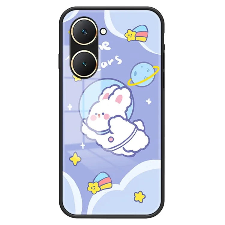 For vivo Y03 Cell Phone Case Tempered Glass Cartoon Animal Pattern Shell