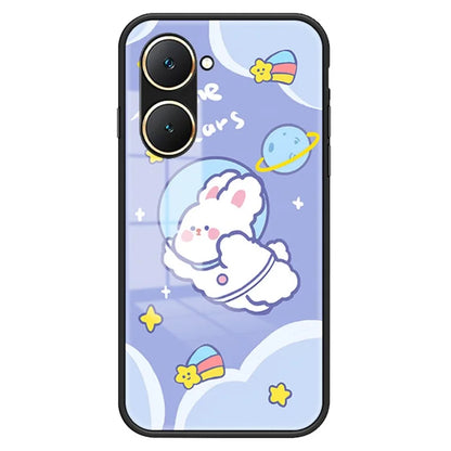For vivo Y03 Cell Phone Case Tempered Glass Cartoon Animal Pattern Shell