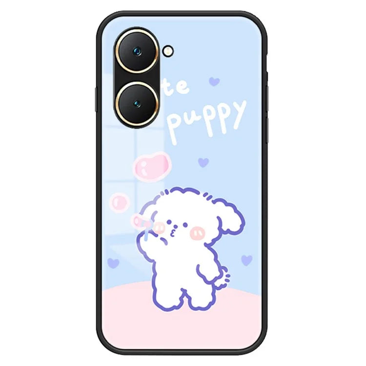 For vivo Y03 Cell Phone Case Tempered Glass Cartoon Animal Pattern Shell