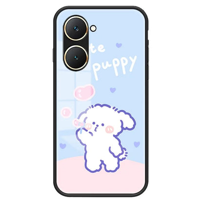 For vivo Y03 Cell Phone Case Tempered Glass Cartoon Animal Pattern Shell