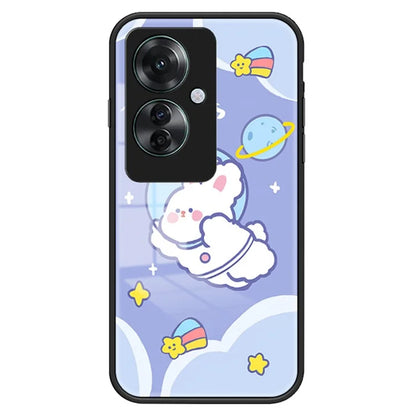 For Oppo Reno11 F 5G Case Cartoon Animal Print Tempered Glass Shockproof Phone Cover