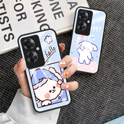For Oppo Reno11 F 5G Case Cartoon Animal Print Tempered Glass Shockproof Phone Cover