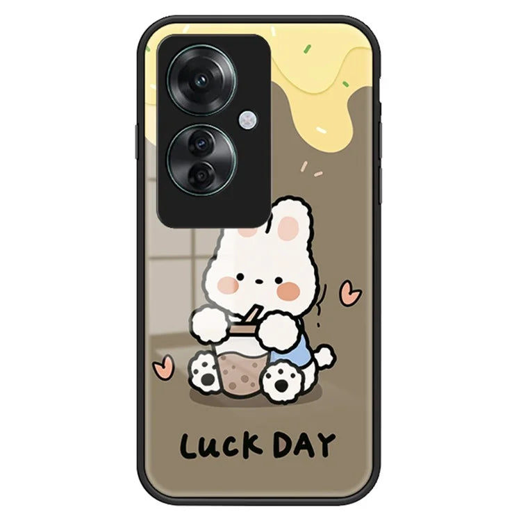 For Oppo Reno11 F 5G Case Cartoon Animal Print Tempered Glass Shockproof Phone Cover