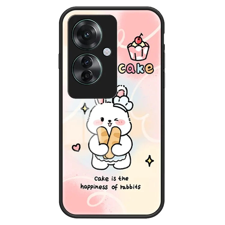 For Oppo Reno11 F 5G Case Cartoon Animal Print Tempered Glass Shockproof Phone Cover