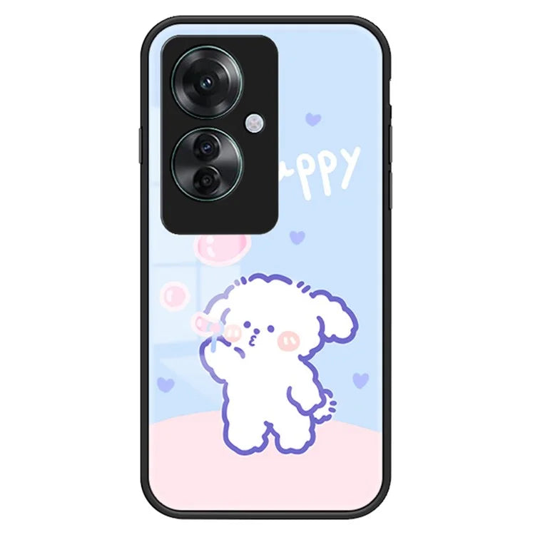 For Oppo Reno11 F 5G Case Cartoon Animal Print Tempered Glass Shockproof Phone Cover