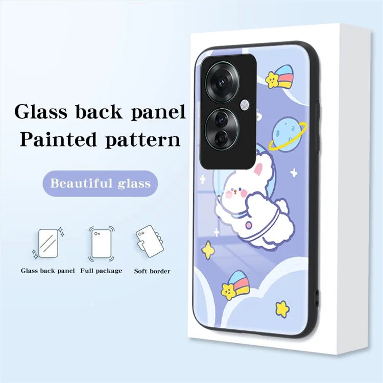 For Oppo Reno11 F 5G Case Cartoon Animal Print Tempered Glass Shockproof Phone Cover