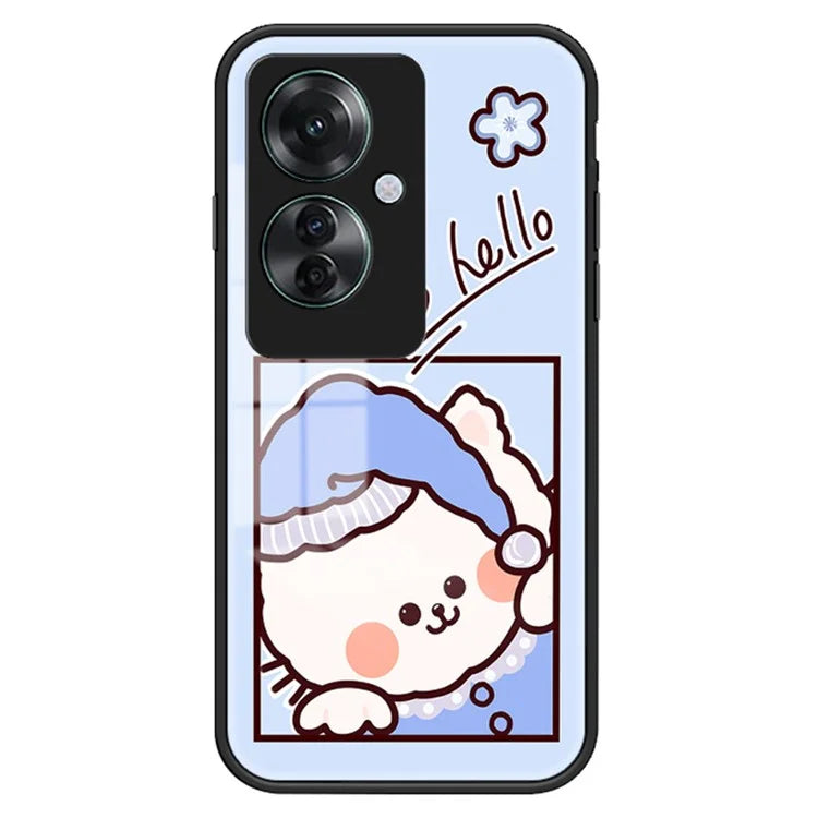For Oppo Reno11 F 5G Case Cartoon Animal Print Tempered Glass Shockproof Phone Cover