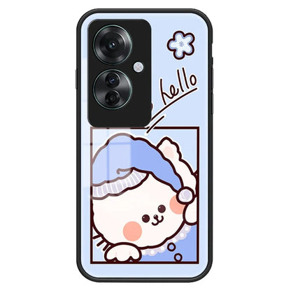 For Oppo Reno11 F 5G Case Cartoon Animal Print Tempered Glass Shockproof Phone Cover