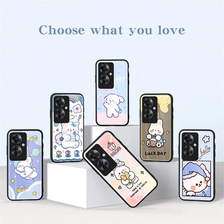 For Oppo Reno11 F 5G Case Cartoon Animal Print Tempered Glass Shockproof Phone Cover