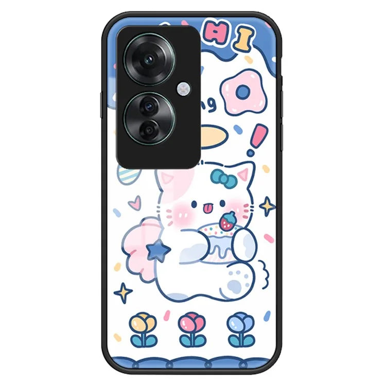 For Oppo Reno11 F 5G Case Cartoon Animal Print Tempered Glass Shockproof Phone Cover