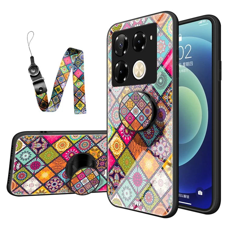 For Infinix Note 40 Pro 4G Case Tempered Glass Ethnic Pattern Phone Cover