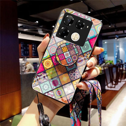 For Infinix Note 40 Pro 4G Case Tempered Glass Ethnic Pattern Phone Cover