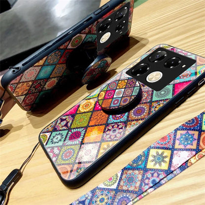 For Infinix Note 40 Pro 4G Case Tempered Glass Ethnic Pattern Phone Cover
