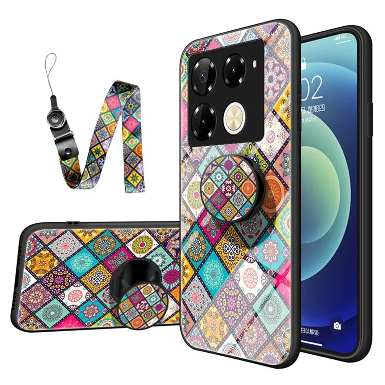For Infinix Note 40 Pro 4G Case Tempered Glass Ethnic Pattern Phone Cover