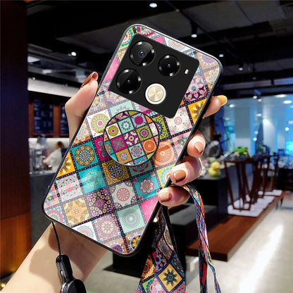 For Infinix Note 40 Pro 4G Case Tempered Glass Ethnic Pattern Phone Cover