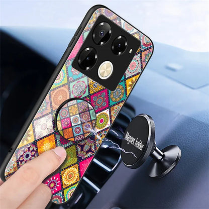For Infinix Note 40 Pro 4G Case Tempered Glass Ethnic Pattern Phone Cover