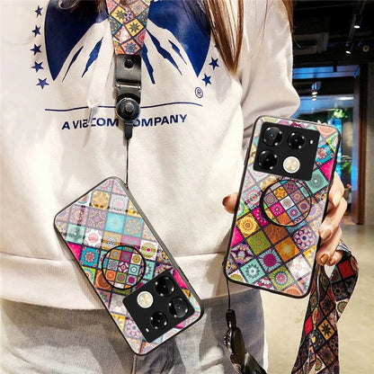 For Infinix Note 40 Pro 4G Case Tempered Glass Ethnic Pattern Phone Cover